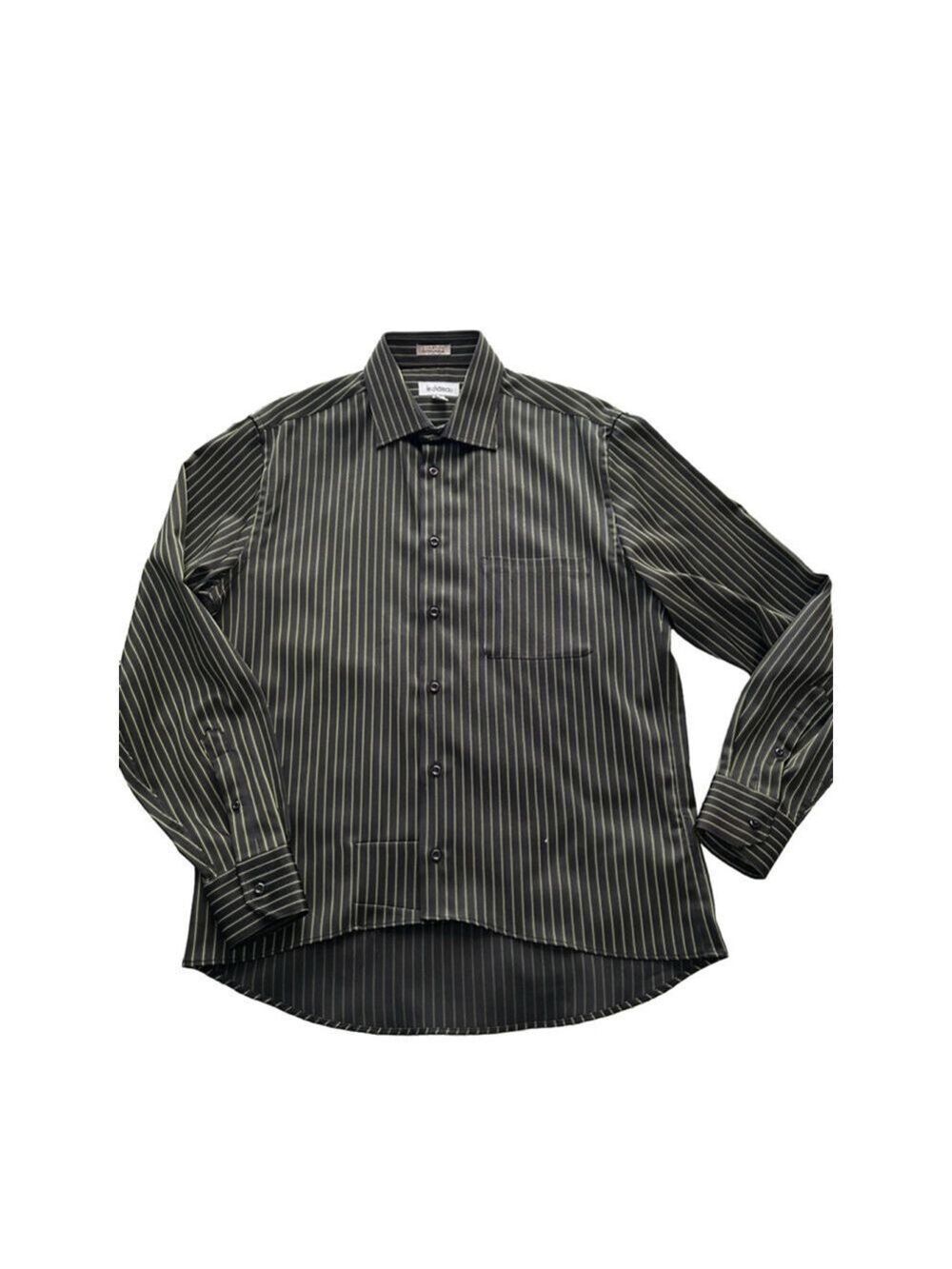 Le Château Black Yellow Stripe Silky Button Down Shirt Size 16.5